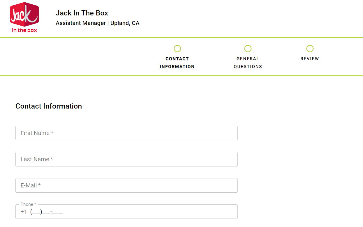 Jack in the Box Application Form